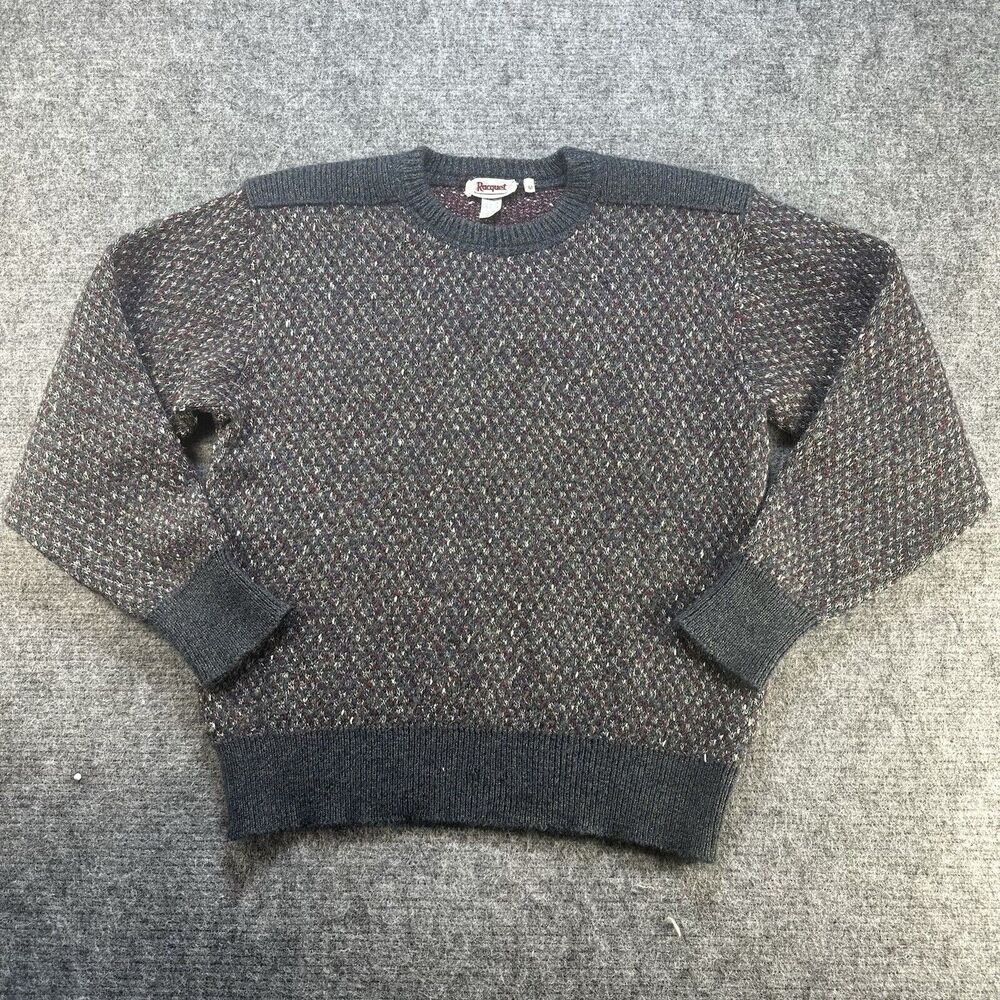 Vintage Racquet Men's Sweater Medium Gray Made in Italy Angora Wool Grandpacore